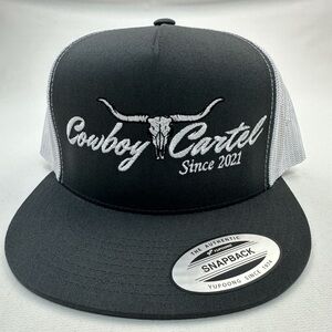 Cowboy Cartel Flat Bill Trucker Mesh Snapback Cap Hat Gray&White Embroidered …